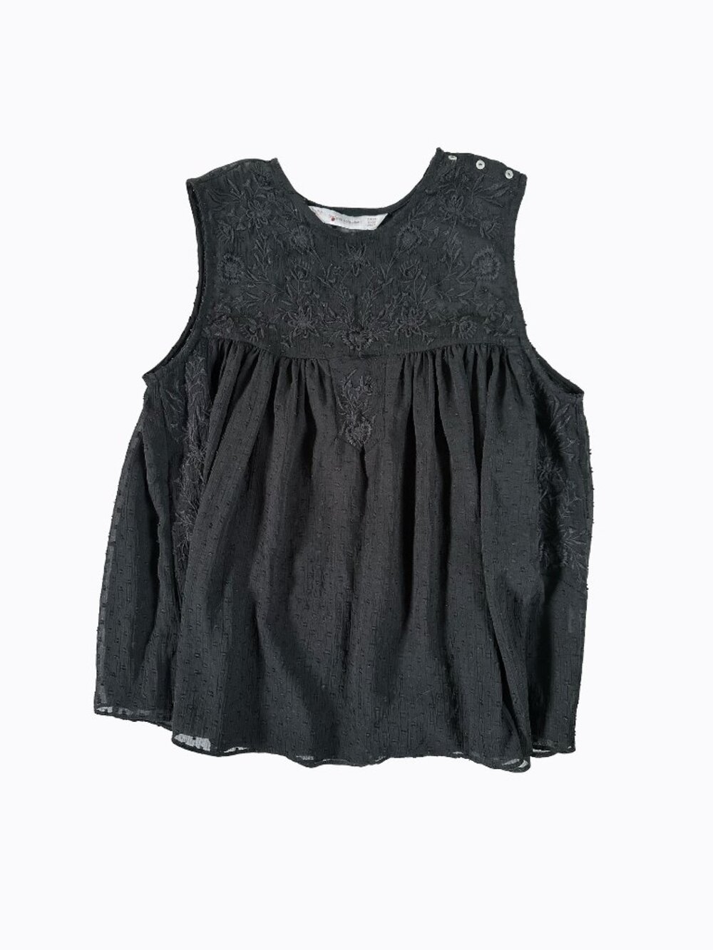Y2K Embroidered Black Sheer Top XS Floral Lace Sleeveless Boho Y2K Fairy Grunge